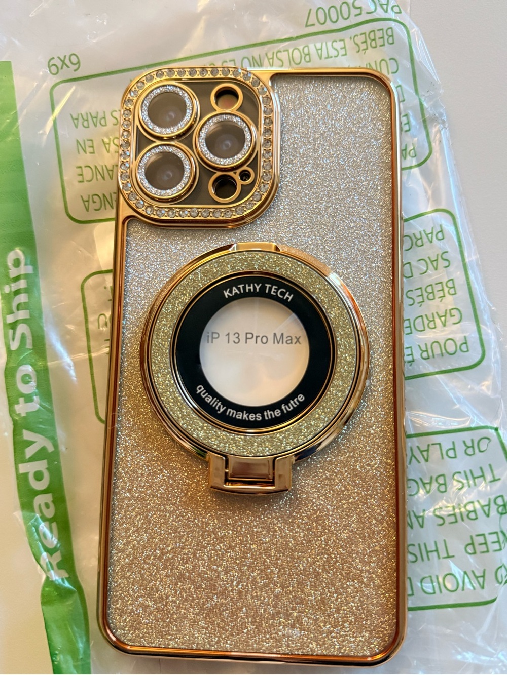 Gold Glitter Ring Stand Case for iP 13 Pro Max